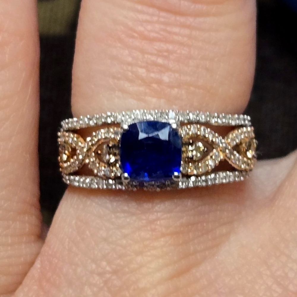 Blue Kyanite and Diamond Ring | 14K Gold | 925 Sterling Silver | Size: 7